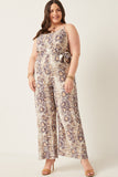 HK1083W Snake Plus Surplice Tied Wide Leg Snake Print Jumpsuit Full Body