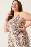 HK1083W Snake Plus Surplice Tied Wide Leg Snake Print Jumpsuit Full Body