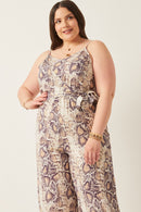HK1083W Snake Plus Surplice Tied Wide Leg Snake Print Jumpsuit Pose