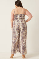 HK1083W Snake Plus Surplice Tied Wide Leg Snake Print Jumpsuit Front
