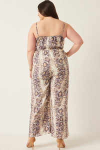 HK1083W Snake Plus Surplice Tied Wide Leg Snake Print Jumpsuit Front