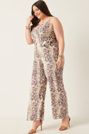 HK1083W Snake Plus Surplice Tied Wide Leg Snake Print Jumpsuit Back