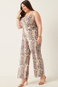 HK1083W Snake Plus Surplice Tied Wide Leg Snake Print Jumpsuit Back