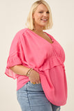 HK1103 Cream Womens V Neck Wide Sleeve Ruffled Chiffon Top Front 2