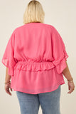 HK1103 Cream Womens V Neck Wide Sleeve Ruffled Chiffon Top Side
