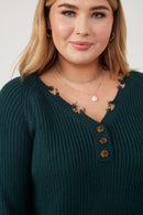 HK1110 Hunter Green Womens Distressed Button Down Sweater Front