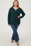 HK1110 Hunter Green Womens Distressed Button Down Sweater Detail