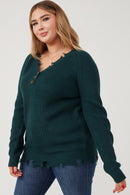 HK1110 Hunter Green Womens Distressed Button Down Sweater Side
