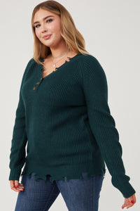 HK1110 Hunter Green Womens Distressed Button Down Sweater Side