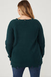 HK1110 Hunter Green Womens Distressed Button Down Sweater Back