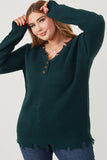 HK1110 Hunter Green Womens Distressed Button Down Sweater Full Body
