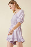 HK1136 LAVENDER Womens Smocked Shadow Striped Ruffled Romper Full Body