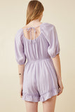 HK1136 LAVENDER Womens Smocked Shadow Striped Ruffled Romper Side