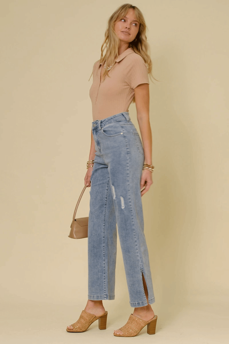 Back Cutout Collared Rib Bodysuit