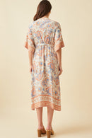 HK1159W Cream Plus Border Print Side Tie Wrap Dress Front