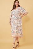 HK1159 Cream Womens Border Print Side Tie Wrap Dress Full Body