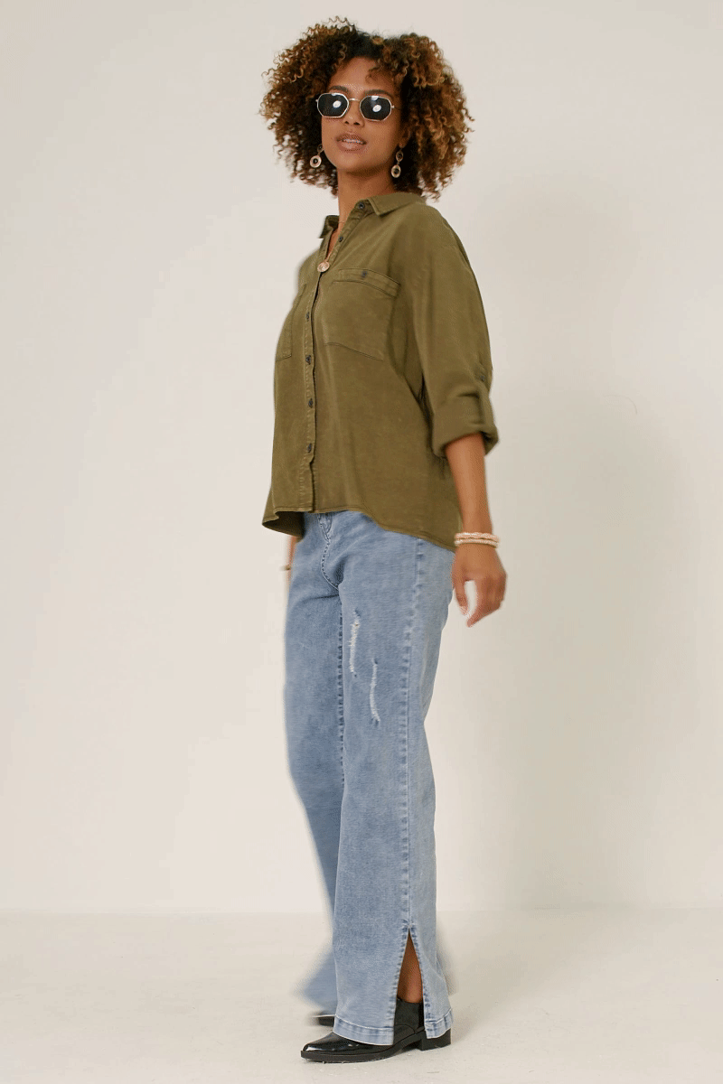 Garment Dyed Tencel Button Up Shirt