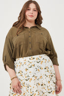 HK1191 Charcoal Womens Garment Dyed Tencel Button Up Shirt Front