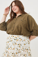 HK1191 Charcoal Womens Garment Dyed Tencel Button Up Shirt Side