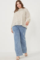 HK1194 Ivory Womens Ditsy Print Smocked Detail Long Sleeve Top Full Body