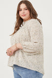 HK1194 Ivory Womens Ditsy Print Smocked Detail Long Sleeve Top Front