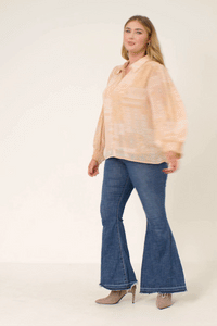 HK1224 Sage Womens Patch print Smocked Cuff Collared Shirt Gif