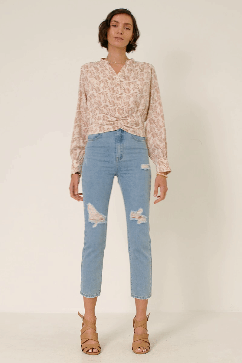 Botanical Print Button Detail Top