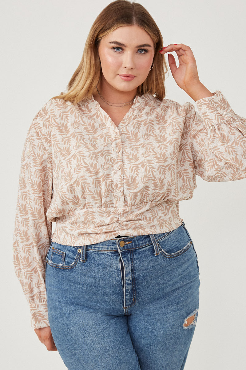 Botanical Print Button Detail Top