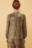 HK1331W Mocha Plus Animal Print Long Sleeve Tie Detail Shirt Back
