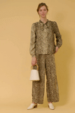 HK1331W Mocha Plus Animal Print Long Sleeve Tie Detail Shirt Front