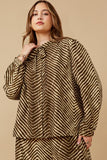 HK1331 Mocha Womens Animal Print Long Sleeve Tie Detail Shirt Front