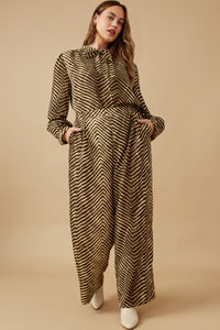 HK1331 Mocha Womens Animal Print Long Sleeve Tie Detail Shirt Detail