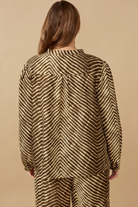 HK1331 Mocha Womens Animal Print Long Sleeve Tie Detail Shirt Back