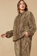 HK1331 Mocha Womens Animal Print Long Sleeve Tie Detail Shirt Full Body