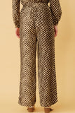 HK1332W Mocha Plus Animal Print Pleated Detail Wide Leg Pants Front 2