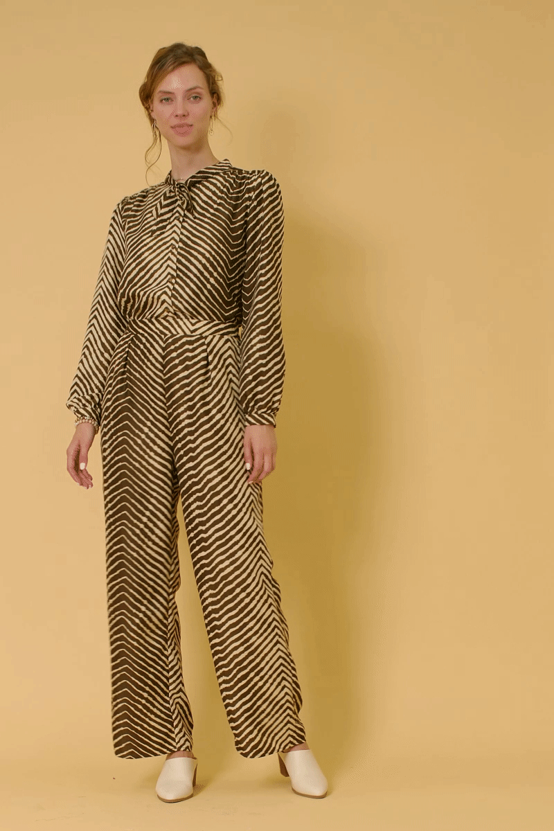 Animal Print Pleated Detail Wide Leg Pants