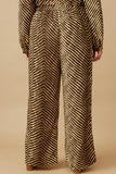 HK1332 Mocha Womens Animal Print Pleated Detail Wide Leg Pants Back