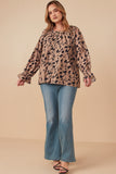 Abstract Print Cinch Cuff Buttoned Blouse