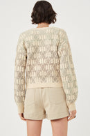 HK1343W Coral Mix Plus Ombre Checkered Cropped Button Cardigan Front