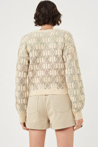 HK1343W Coral Mix Plus Ombre Checkered Cropped Button Cardigan Front