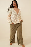HK1343 Coral Mix Womens Ombre Checkered Cropped Button Cardigan Pose