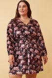 HK1348 NAVY Womens Floral Burnout Velvet Belted Wrap Dress Front