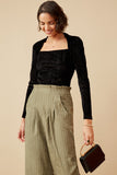 HK1353 BLACK Womens Brushed Lurex Square Neck Long Sleeve Bodysuit Back