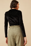 HK1353 Black Womens Brushed Lurex Square Neck Long Sleeve Bodysuit Gif