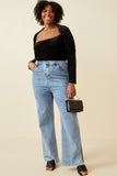 HK1353 Black Womens Brushed Lurex Square Neck Long Sleeve Bodysuit Front