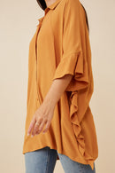 HK1390 Mustard Mix Womens Oversized Flowy Sleeve Button Up Shirt Side