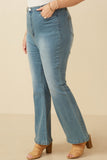HK1396W Denim Plus Flared Elastic Waist Stretch Denim Jeans Front