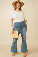 HK1396 DENIM Womens Flared Elastic Waist Stretch Denim Jeans Back