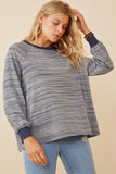 HK1437W NAVY Womens Striped Contrast Banded Raglan Knit Top Front