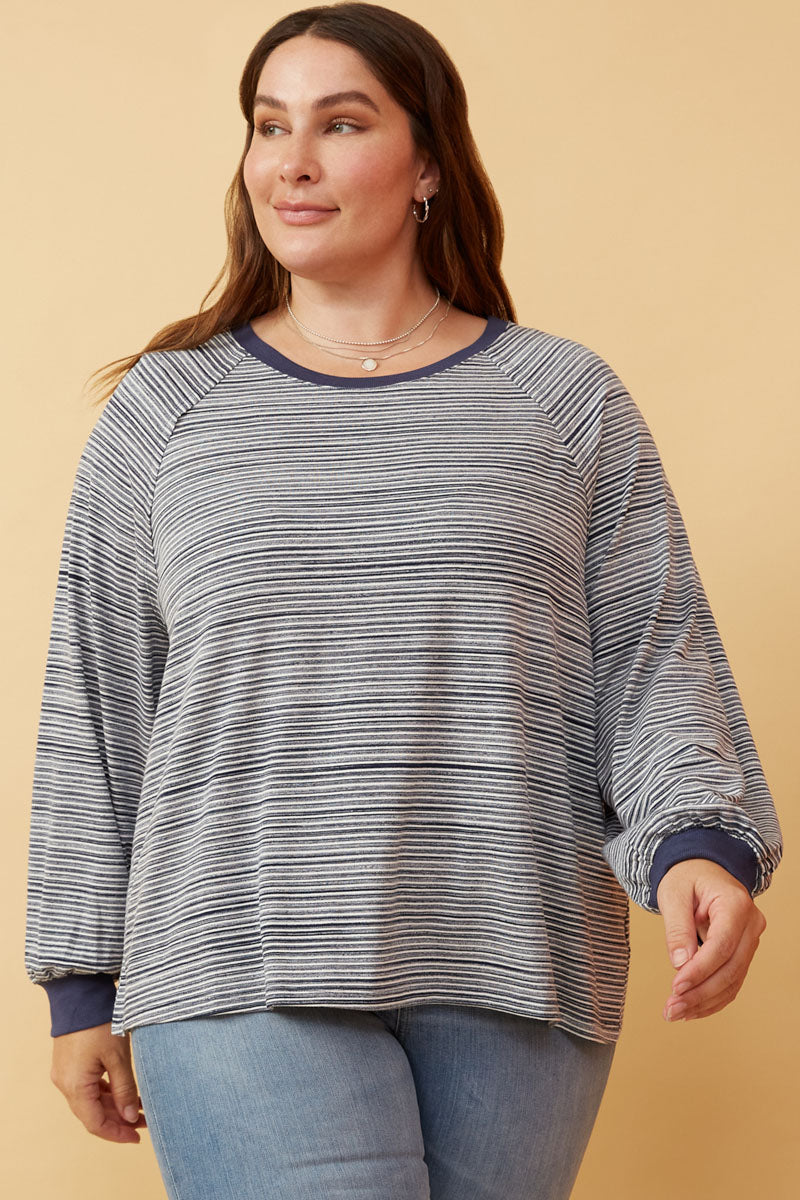 Striped Contrast Banded Raglan Knit Top